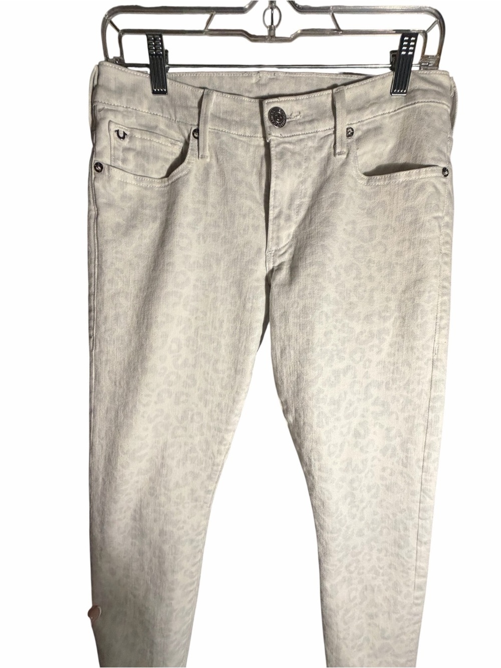 True Religion LIV  Low Rise Relaxed Skinny Light Gray Patterned Jeans Sz 27 - Picture 2 of 15